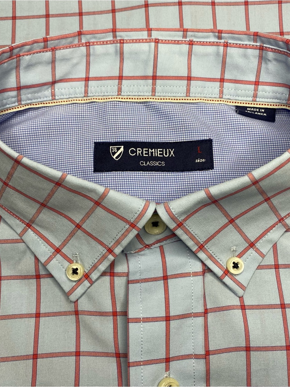 Cremieux Classics Button Down Shirt Men Large Blue Windowpane Check Long Sleeve